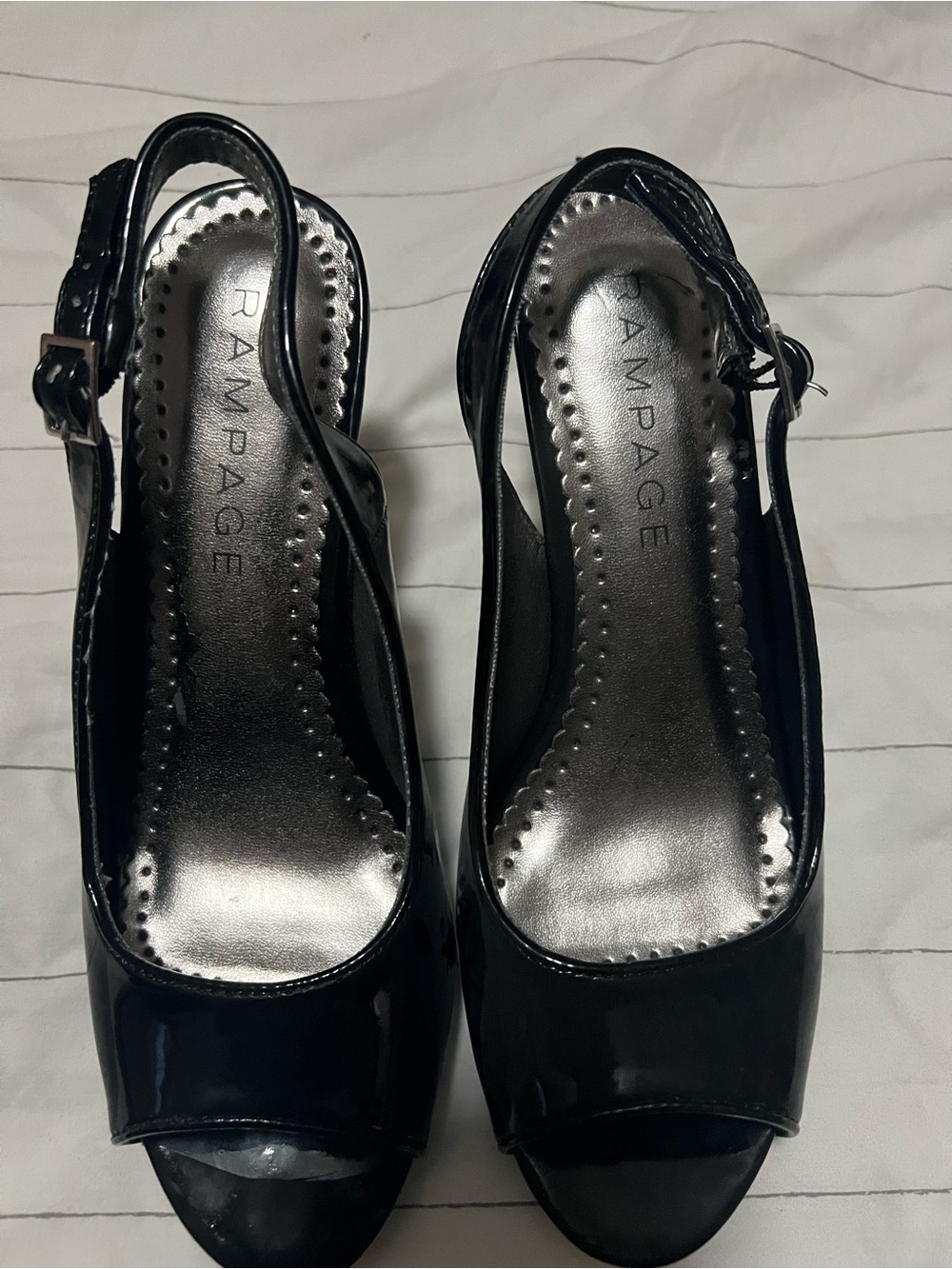 Rampage Black Patent Peep Toe Slingback Pumps
